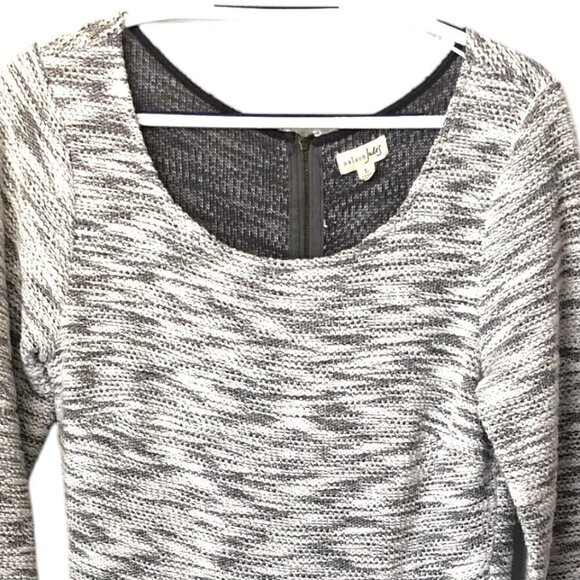 Maison Jules Long Sleeve Scoop Neck Gray/White Metallic Thread Knit Dress Size L - Picture 3 of 13